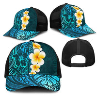 Turquosie Polynesia Mesh Trucker Cap Plumeria Tropical Leaves With Galaxy Polynesian Art LT14 - Polynesian Pride