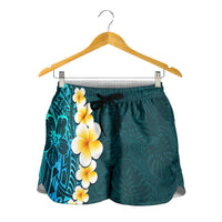Turquosie Polynesia Shorts for Women Plumeria Tropical Leaves With Galaxy Polynesian Art LT14 - Polynesian Pride
