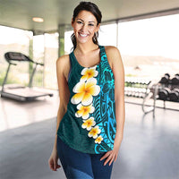 Turquosie Polynesia Women Racerback Tank Plumeria Tropical Leaves With Galaxy Polynesian Art - Polynesian Pride