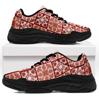 Ulaula Palaka Quilt Hawaii Chunky Sneakers Hawaiian Tropical Monstera Sea Turtle LT14 Red - Polynesian Pride