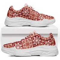 Ulaula Palaka Quilt Hawaii Chunky Sneakers Hawaiian Tropical Monstera Sea Turtle LT14 Red - Polynesian Pride