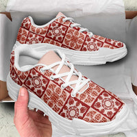 Ulaula Palaka Quilt Hawaii Chunky Sneakers Hawaiian Tropical Monstera Sea Turtle LT14 - Polynesian Pride