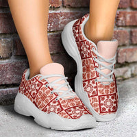 Ulaula Palaka Quilt Hawaii Chunky Sneakers Hawaiian Tropical Monstera Sea Turtle LT14 - Polynesian Pride