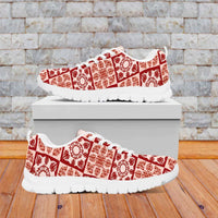 Ulaula Palaka Quilt Hawaii Sneakers Hawaiian Tropical Monstera Sea Turtle LT14 Red - Polynesian Pride