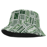 Vintage Aloha Block Quilt Bucket Hat Green Inspired Lei Motifs - Polynesian Pride