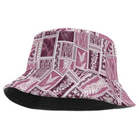 Vintage Aloha Block Quilt Bucket Hat Pink Inspired Lei Motifs - Polynesian Pride