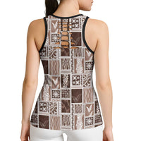 Vintage Aloha Block Quilt Hollow Tank Top Beige Inspired Lei Motifs - Polynesian Pride