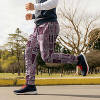 Vintage Aloha Block Quilt Jogger Pants Pink Inspired Lei Motifs - Polynesian Pride