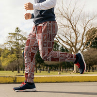 Vintage Aloha Block Quilt Jogger Pants Red Inspired Lei Motifs - Polynesian Pride