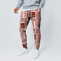 Vintage Aloha Block Quilt Jogger Pants Red Inspired Lei Motifs - Polynesian Pride