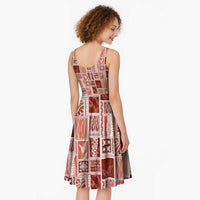 Vintage Aloha Block Quilt Midi Dress Red Inspired Lei Motifs - Polynesian Pride