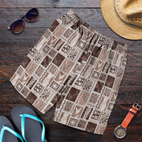 Vintage Aloha Block Quilt Shorts for Men Beige Inspired Lei Motifs LT9 Beige - Polynesian Pride