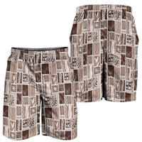 Vintage Aloha Block Quilt Shorts for Men Beige Inspired Lei Motifs LT9 - Polynesian Pride