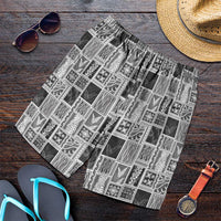 Vintage Aloha Block Quilt Shorts for Men Black Inspired Lei Motifs LT9 Black - Polynesian Pride