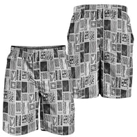 Vintage Aloha Block Quilt Shorts for Men Black Inspired Lei Motifs - Polynesian Pride