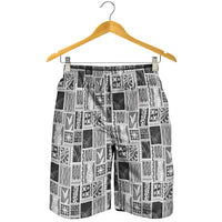 Vintage Aloha Block Quilt Shorts for Men Black Inspired Lei Motifs - Polynesian Pride