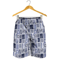 Vintage Aloha Block Quilt Shorts for Men Blue Inspired Lei Motifs - Polynesian Pride