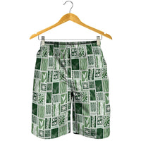 Vintage Aloha Block Quilt Shorts for Men Green Inspired Lei Motifs LT9 - Polynesian Pride