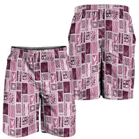 Vintage Aloha Block Quilt Shorts for Men Pink Inspired Lei Motifs LT9 - Polynesian Pride