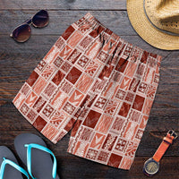 Vintage Aloha Block Quilt Shorts for Men Red Inspired Lei Motifs LT9 Red - Polynesian Pride