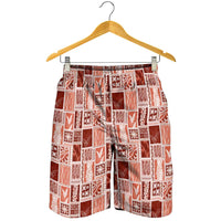 Vintage Aloha Block Quilt Shorts for Men Red Inspired Lei Motifs LT9 - Polynesian Pride
