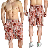 Vintage Aloha Block Quilt Shorts for Men Red Inspired Lei Motifs LT9 - Polynesian Pride