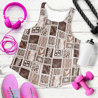 Vintage Aloha Block Quilt Women Racerback Tank Beige Inspired Lei Motifs - Polynesian Pride