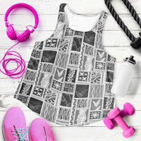 Vintage Aloha Block Quilt Women Racerback Tank Black Inspired Lei Motifs - Polynesian Pride