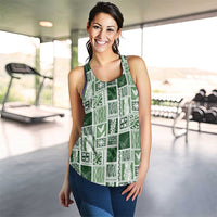 Vintage Aloha Block Quilt Women Racerback Tank Green Inspired Lei Motifs - Polynesian Pride