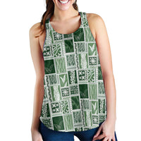 Vintage Aloha Block Quilt Women Racerback Tank Green Inspired Lei Motifs - Polynesian Pride