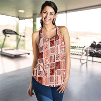 Vintage Aloha Block Quilt Women Racerback Tank Red Inspired Lei Motifs - Polynesian Pride