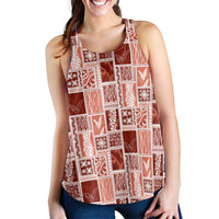 Vintage Aloha Block Quilt Women Racerback Tank Red Inspired Lei Motifs - Polynesian Pride