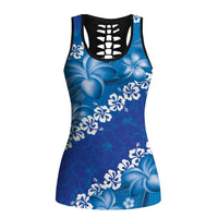 Vintage Blue Polynesia Hollow Tank Top Plumeria With Hibiscus Tropical Vibes LT14 Female Blue - Polynesian Pride