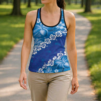 Vintage Blue Polynesia Hollow Tank Top Plumeria With Hibiscus Tropical Vibes LT14 - Polynesian Pride