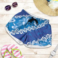 Vintage Blue Polynesia Shorts for Women Plumeria With Hibiscus Tropical Vibes LT14 Blue - Polynesian Pride