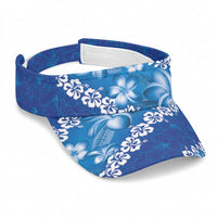 Vintage Blue Polynesia Sun Visor Cap Plumeria With Hibiscus Tropical Vibes LT14 Universal Fit Blue - Polynesian Pride