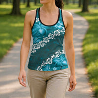 Vintage Dark Cyan Polynesia Hollow Tank Top Plumeria With Hibiscus Tropical Vibes LT14 - Polynesian Pride