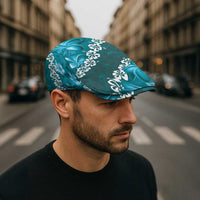 Vintage Dark Cyan Polynesia Jeff Hat Plumeria With Hibiscus Tropical Vibes - Polynesian Pride