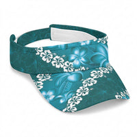 Vintage Dark Cyan Polynesia Sun Visor Cap Plumeria With Hibiscus Tropical Vibes LT14 Universal Fit Dark Cyan - Polynesian Pride