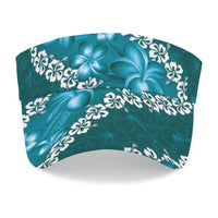 Vintage Dark Cyan Polynesia Sun Visor Cap Plumeria With Hibiscus Tropical Vibes LT14 - Polynesian Pride