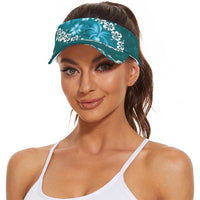 Vintage Dark Cyan Polynesia Sun Visor Cap Plumeria With Hibiscus Tropical Vibes LT14 - Polynesian Pride