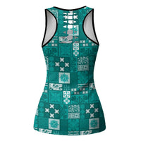 Vintage Hawaiian Quilting Patterns Hollow Tank Top Turquoise Style Tribal Fabric Patchwork - Polynesian Pride