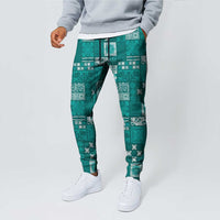 Vintage Hawaiian Quilting Patterns Jogger Pants Turquoise Style Tribal Fabric Patchwork - Polynesian Pride