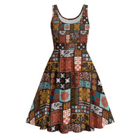 Vintage Hawaiian Quilting Patterns Midi Dress Brown Style Tribal Fabric Patchwork - Polynesian Pride