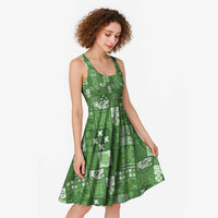 Vintage Hawaiian Quilting Patterns Midi Dress Green Style Tribal Fabric Patchwork - Polynesian Pride