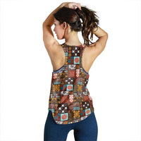 Vintage Hawaiian Quilting Patterns Women Racerback Tank Brown Style Tribal Fabric Patchwork - Polynesian Pride