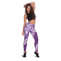 Vintage Purple Polynesia Leggings Plumeria With Hibiscus Tropical Vibes - Polynesian Pride