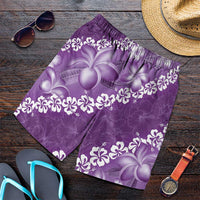 Vintage Purple Polynesia Shorts for Men Plumeria With Hibiscus Tropical Vibes LT14 Purple - Polynesian Pride