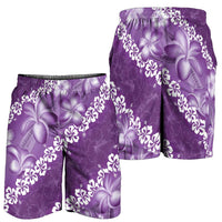 Vintage Purple Polynesia Shorts for Men Plumeria With Hibiscus Tropical Vibes LT14 - Polynesian Pride