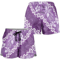Vintage Purple Polynesia Shorts for Women Plumeria With Hibiscus Tropical Vibes LT14 - Polynesian Pride